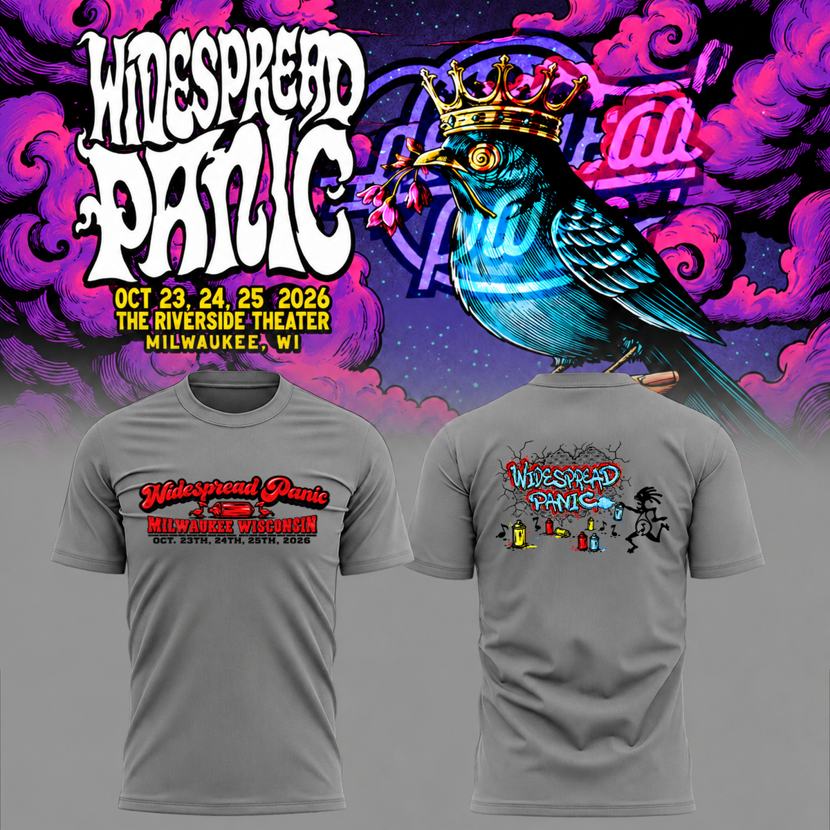 Widespread Panic Milwaukee, 3-Night Run at Riverside Theater, WI 2026 Event T-shirt