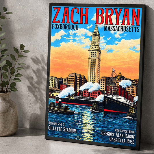 Zach Bryan Foxborough MA Event Poster At Gillette Stadium In Foxborough MA On October 2 2026 Home Decor Poster Canvas