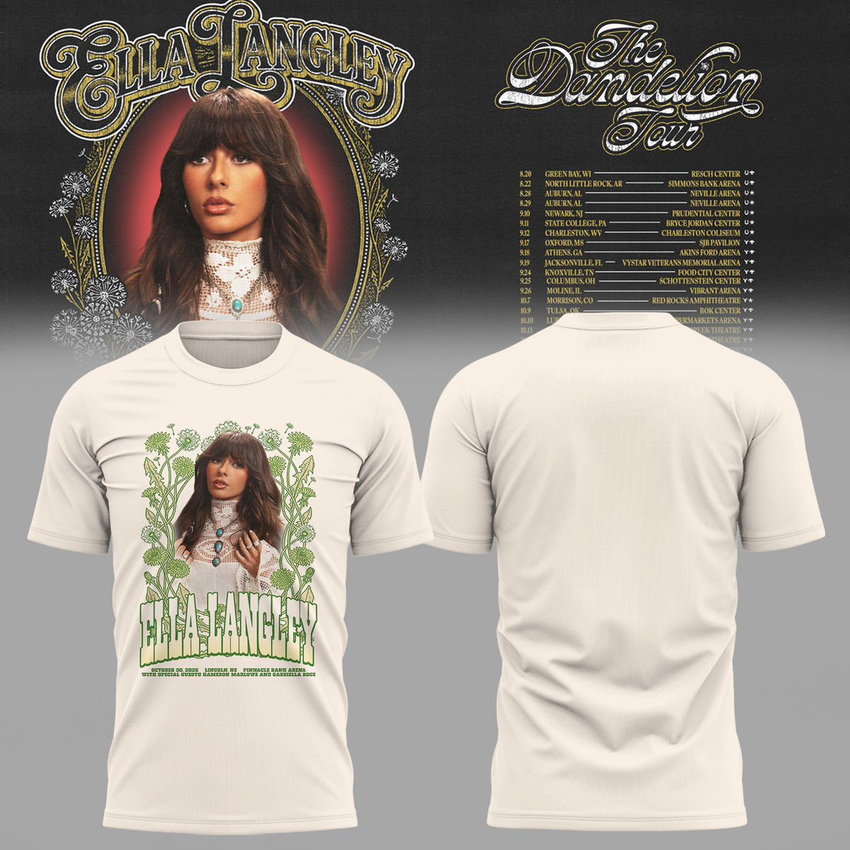 Ella Langley The Dandelion Tour Lincoln NE 2026 Event Poster At Pinnacle Bank Arena On October 30 2026 Unisex T-Shirt