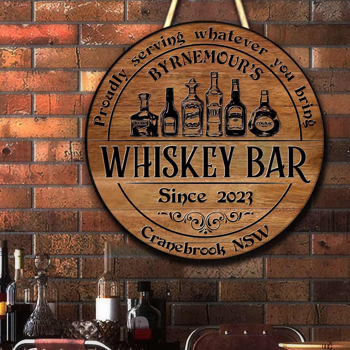 Personalized Whiskey Bar Sign: Custom Wood Sign, Man Cave Decor
