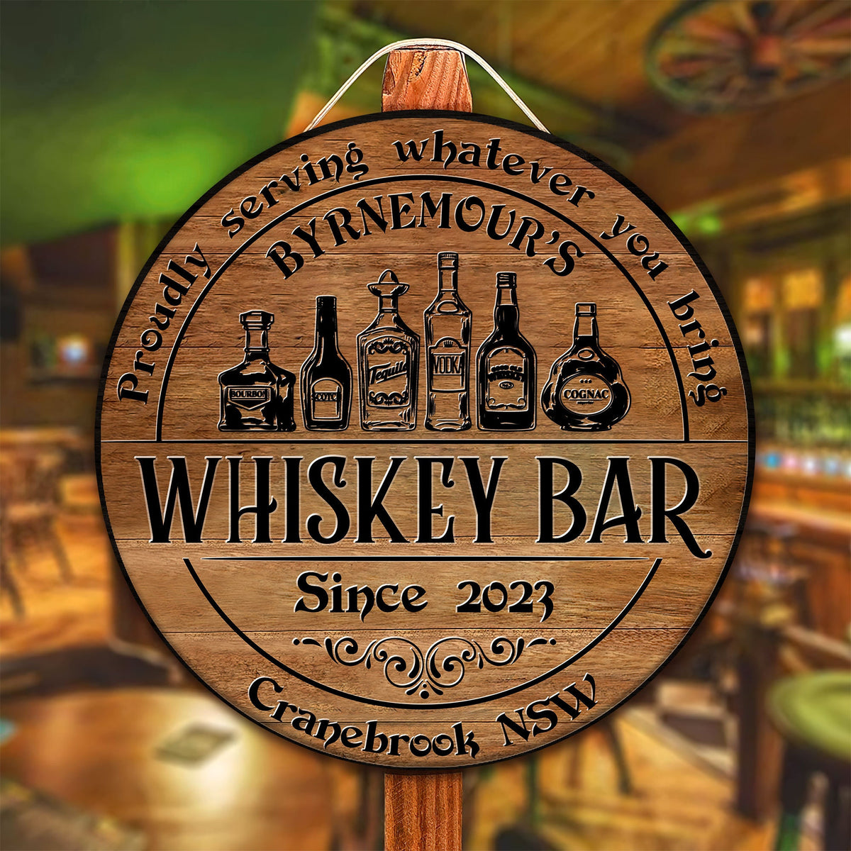 Personalized Whiskey Bar Sign: Custom Wood Sign, Man Cave Decor