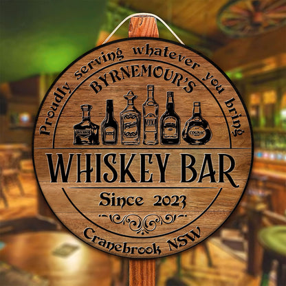 Personalized Whiskey Bar Sign: Custom Wood Sign, Man Cave Decor