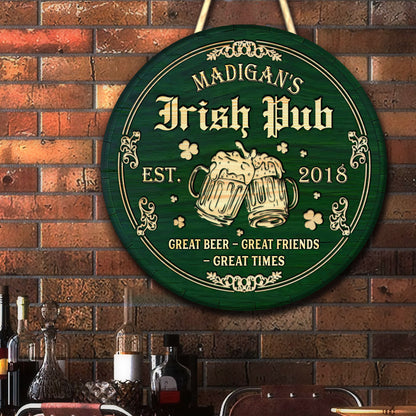 Personalized Irish Pub Bar Sign, Irish Round Wooden Signs, St. Patrick's Day Decor, Irish Bar Sign, Wood Bar Sign, Irish Pub Wood Sign