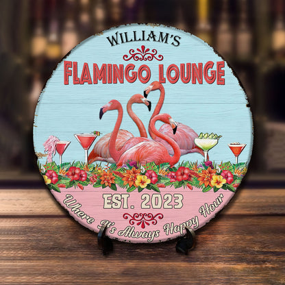 Personalized Flamingo Lounge Wooden Sign: Tiki Bar Decor