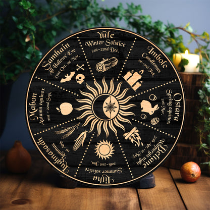 Personalized Wheel Of The Year Wooden Sign, Skull Wooden Sign, Wicca Wheel Of The Year, Witch Calendar 2024, Pagan Advent Calendar