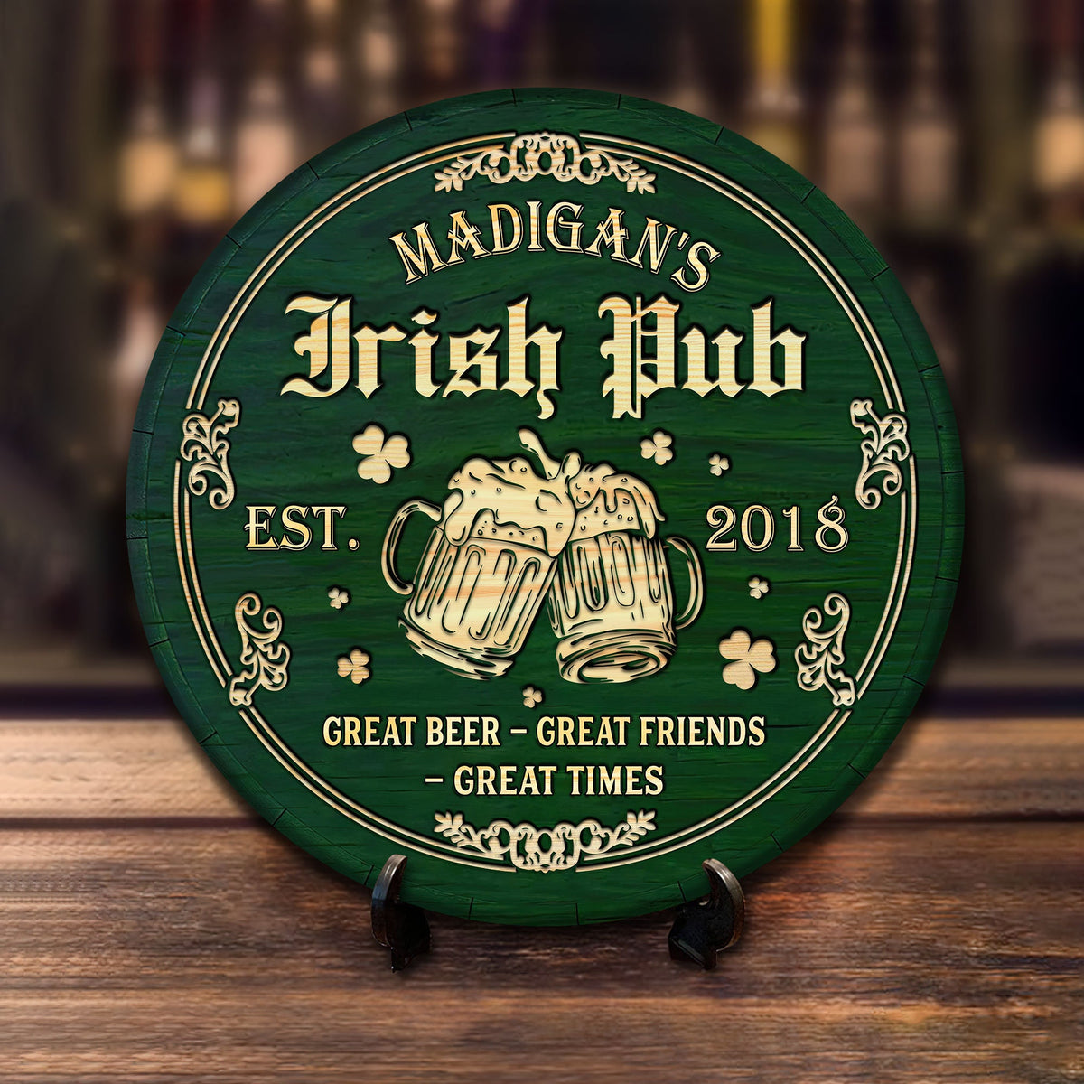 Personalized Irish Pub Bar Sign, Irish Round Wooden Signs, St. Patrick's Day Decor, Irish Bar Sign, Wood Bar Sign, Irish Pub Wood Sign