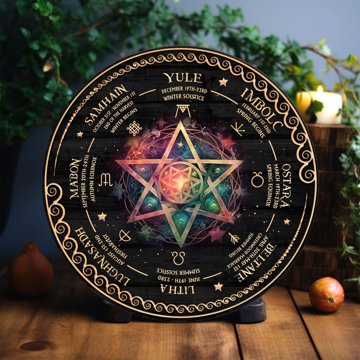 Personalized Wheel Of The Year Wooden Sign, Skull Wooden Sign, Wicca Wheel Of The Year, Witch Calendar 2024, Pagan Advent Calendar