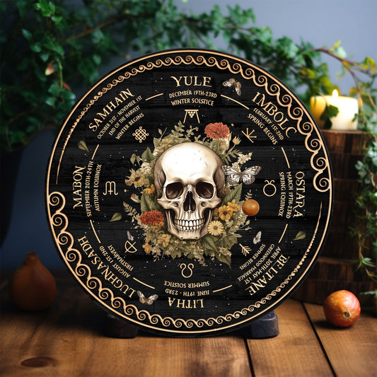 Personalized Wheel Of The Year Wooden Sign, Skull Wooden Sign, Wicca Wheel Of The Year, Witch Calendar 2024, Pagan Advent Calendar