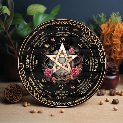 Personalized Pentagram Wheel Of The Year Wooden Sign, Wicca Wheel Of The Year, Witch Calendar 2025, Pagan Advent Calendar