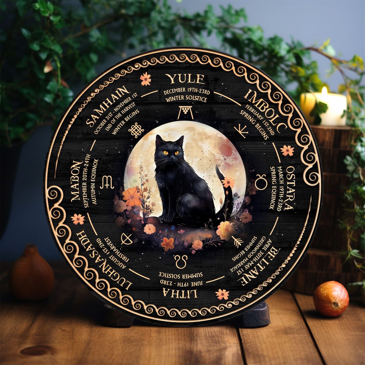 Personalized Wheel Of The Year Wooden Sign, Wicca Wheel Of The Year 2025, Cat Wheel Of The Year, Witch Calendar 2025, Pagan Advent Calendar