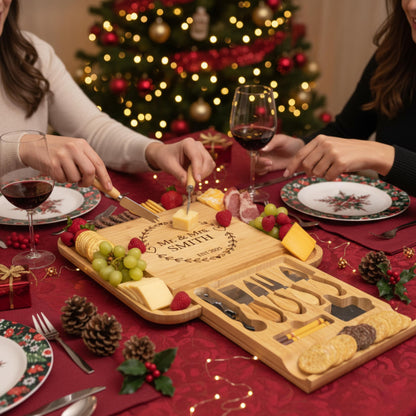 Personalized Charcuterie Board Set with Drawer, Custom Engraved Wedding Gift for Couple, Bamboo Cheese Board & Knife Set, Housewarming Gift