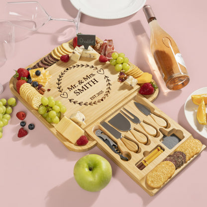 Personalized Bamboo Cheese Board, Custom Engraved Charcuterie Board, Holiday & Christmas Gift for Couples and Families