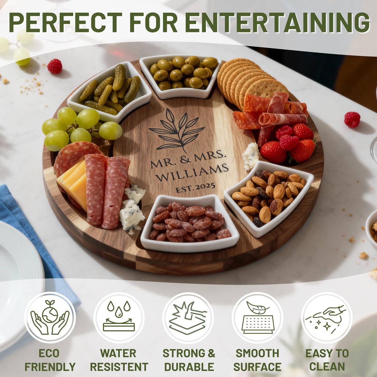 Personalized Acacia Wood Charcuterie Board Set,Serving Platter & Utensils, Housewarming, Wedding, Anniversary Gift, Engraved Cheese Board