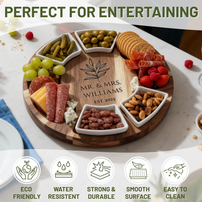 Personalized Acacia Wood Charcuterie Board Set,Serving Platter & Utensils, Housewarming, Wedding, Anniversary Gift, Engraved Cheese Board