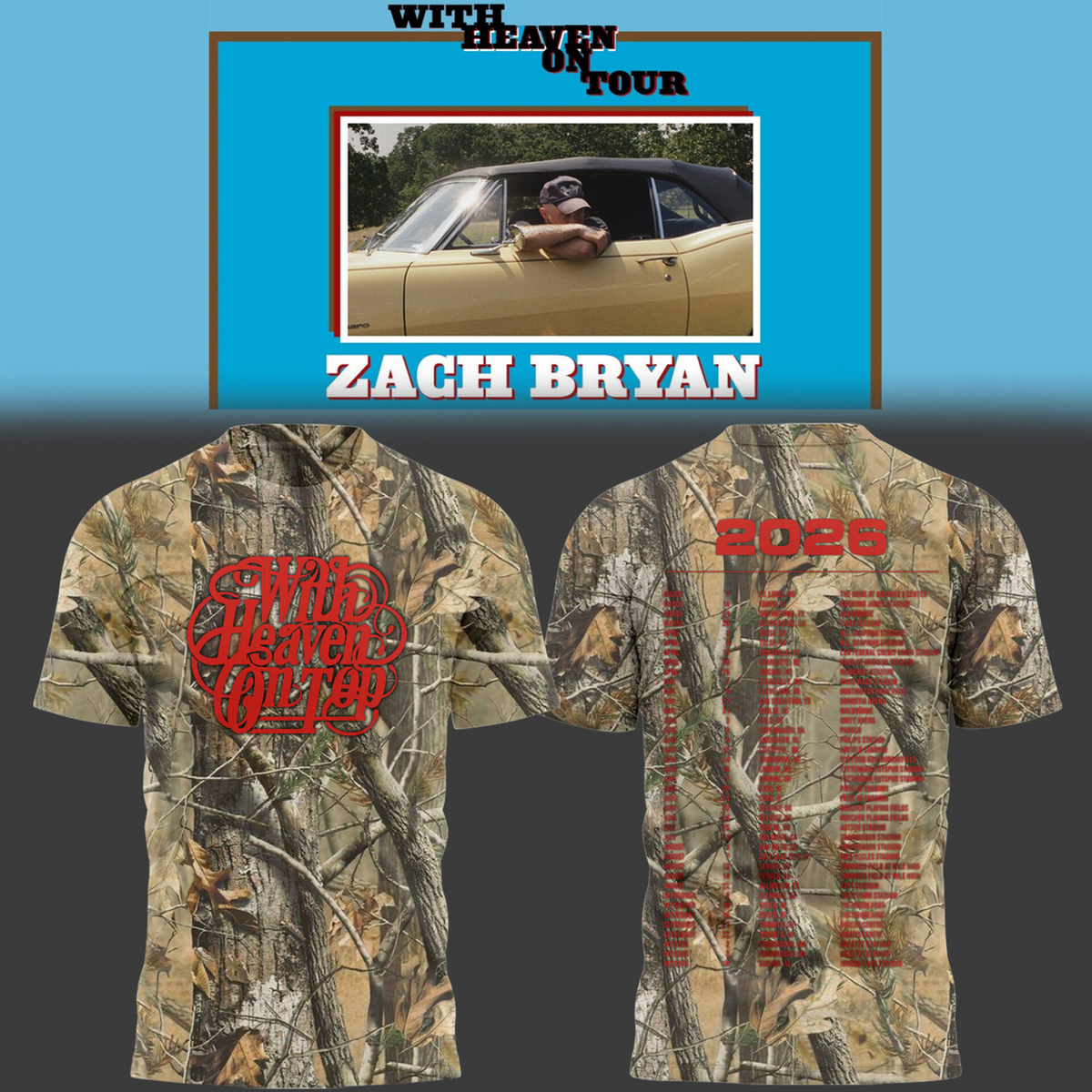 02.24. Zach Bryan - With Heaven On Tour 2026 T-Shirt