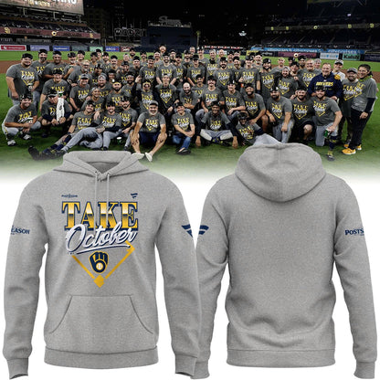 01.38. (Adult & Kids) Milwaukee Brewers Gray 2026 Division Series Champions Take October Hoodie