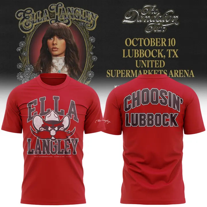 . Texas Tech Red Raiders x Ella Langley-The Dandelion Tour 2026 Shirt Red